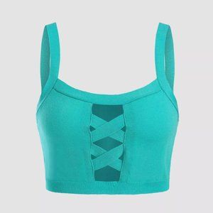 Solid Cross Hollow out Knit tank top